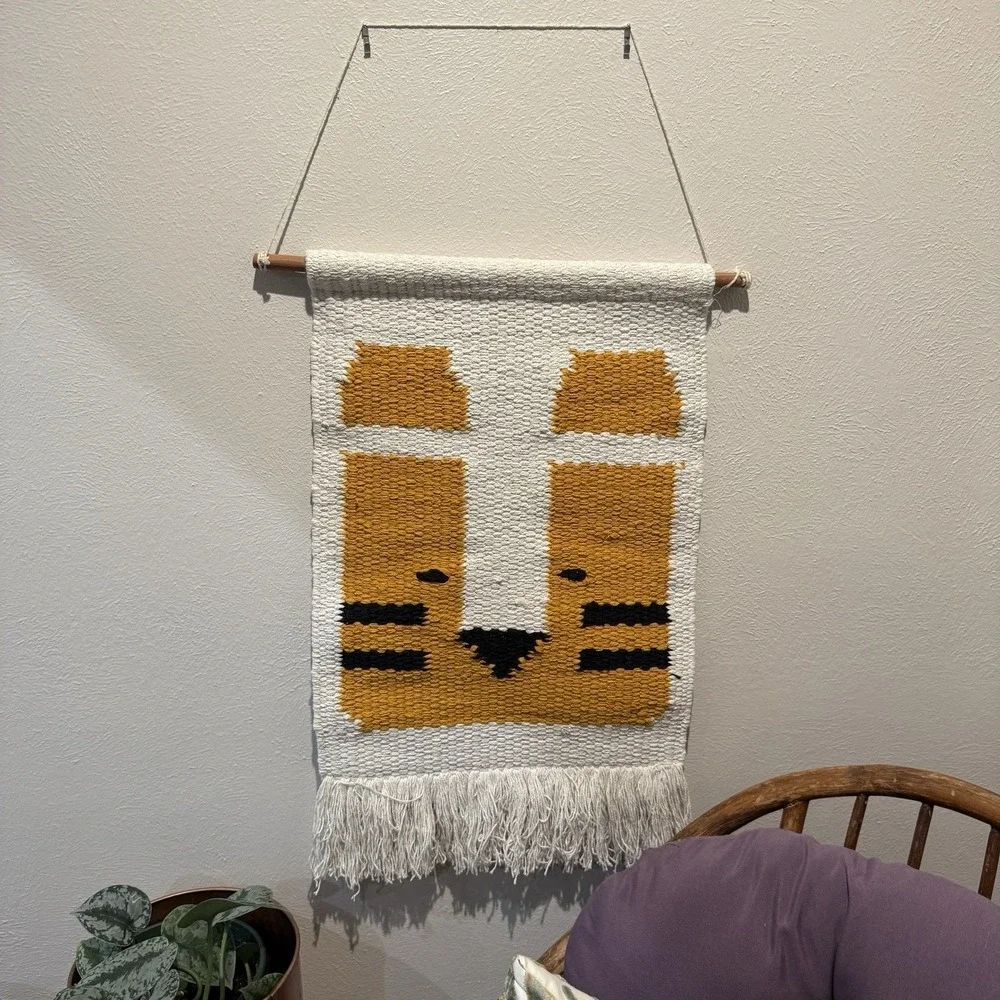 Boho Cat Tiger Wall Macrame Hanging Tapestry Woven Textile‎ Art With Fringe